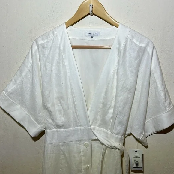 Equipment Femme White Linen Nauman Dress Size 10 NWT - Picture 8 of 11